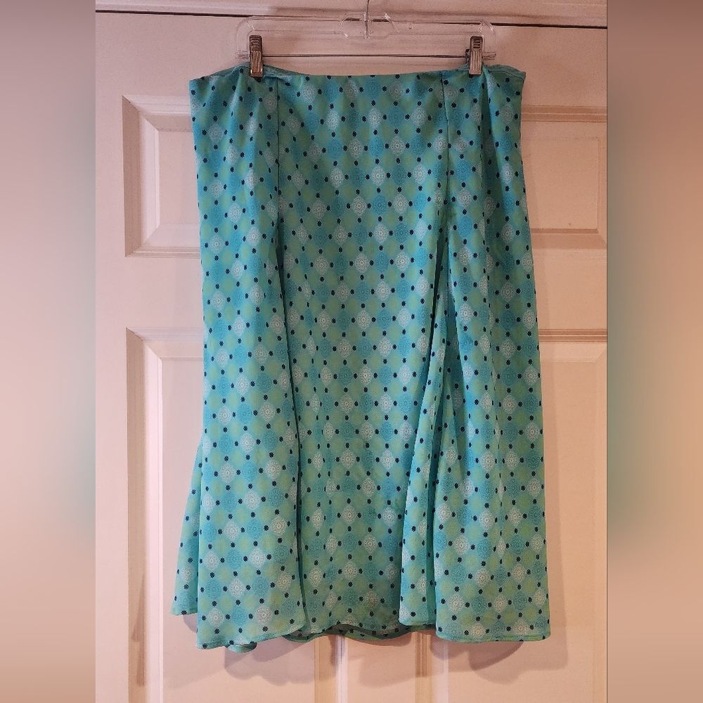 George blue geometric patterned layered pull on midi skirt 18W/20W